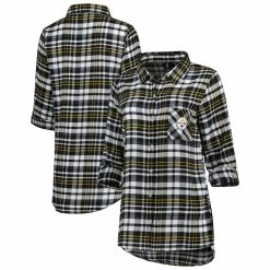 New 👍 Women's Concepts Sport Black/Gold Pittsburgh Steelers Mainstay Flannel Full-Button Long Sleeve Nightshirt 🎉