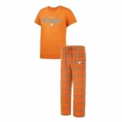 Outlet β€οΈ Women's Concepts Sport Texas Orange/White Texas Longhorns Badge T-Shirt & Flannel Pants Sleep Set π