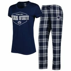 Deals 🌟 Women's Concepts Sport Navy/Gray Penn State Nittany Lions Badge T-Shirt & Flannel Pants Sleep Set 😉