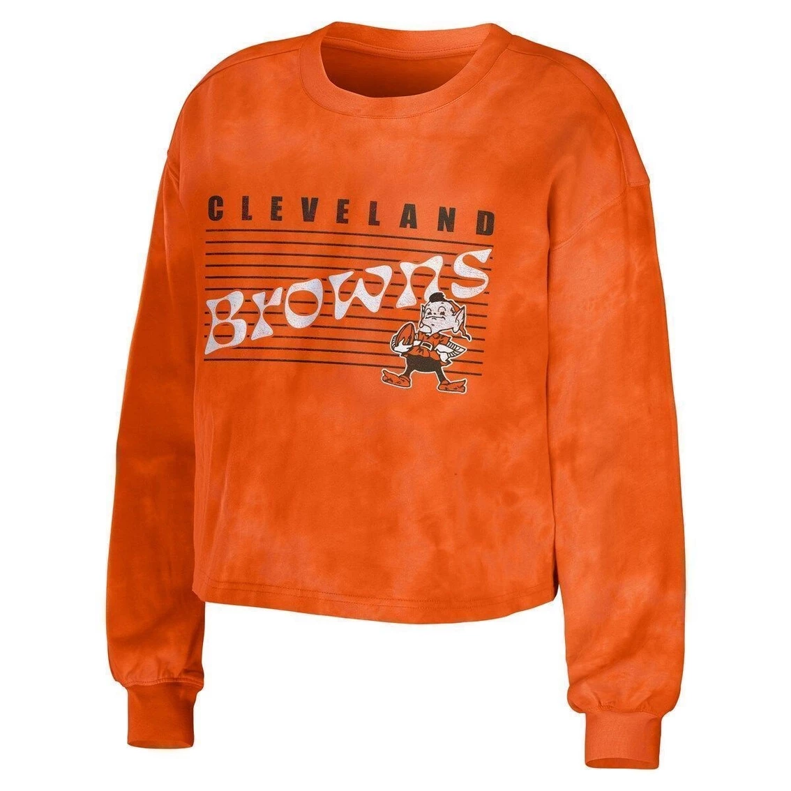 Brand new β Women's WEAR By Erin Andrews Orange Cleveland Browns Tie-Dye Cropped Pullover Sweatshirt & Shorts Lounge Set π€© - Image 3
