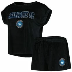 Best Sale β¨ Women's Concepts Sport Black Charlotte FC Intermission T-Shirt And Shorts Sleep Set π