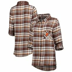 Top 10 🔥 Women's Concepts Sport Brown/Orange Cleveland Browns Mainstay Flannel Full-Button Long Sleeve Nightshirt 🎁
