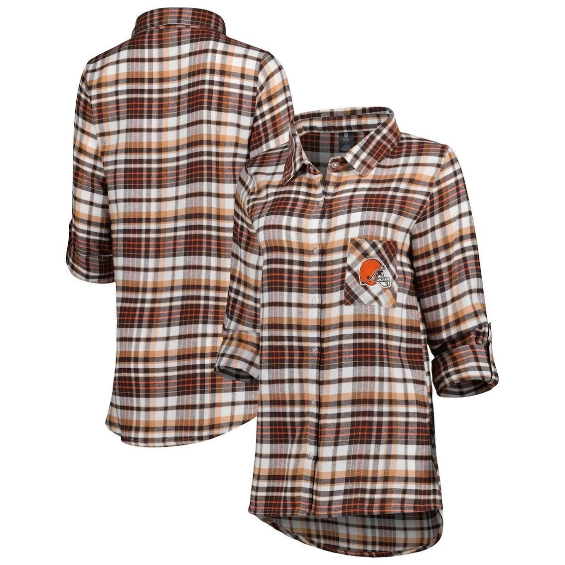 Top 10 π₯ Women's Concepts Sport Brown/Orange Cleveland Browns Mainstay Flannel Full-Button Long Sleeve Nightshirt π - Image 2