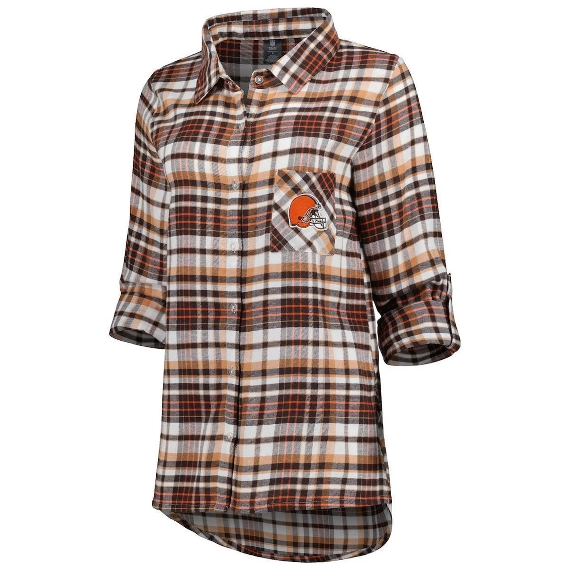 Top 10 π₯ Women's Concepts Sport Brown/Orange Cleveland Browns Mainstay Flannel Full-Button Long Sleeve Nightshirt π - Image 3