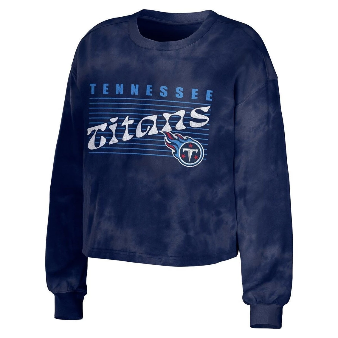 Outlet β Women's WEAR By Erin Andrews Navy Tennessee Titans Tie-Dye Cropped Pullover Sweatshirt & Shorts Lounge Set π - Image 3