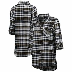 New π Women's Concepts Sport Black/Gold New Orleans Saints Mainstay Flannel Full-Button Long Sleeve Nightshirt β¨