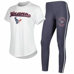 New 🎁 Women's Concepts Sport White/Charcoal Houston Texans Sonata T-Shirt & Leggings Sleep Set 🥰