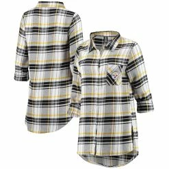 Best Sale 🤩 Women's Concepts Sport Black/Gold Pittsburgh Steelers Accolade Flannel Long Sleeve Button-Up Nightshirt ⭐