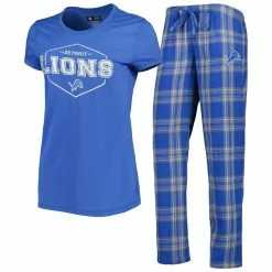 Deals π₯° Women's Concepts Sport Blue/Silver Detroit Lions Badge T-Shirt & Pants Sleep Set π€©