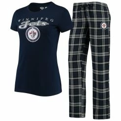 Best Sale 🔥 Women's Concepts Sport Navy/Gray Winnipeg Jets Lodge T-Shirt & Pants Sleep Set 💯