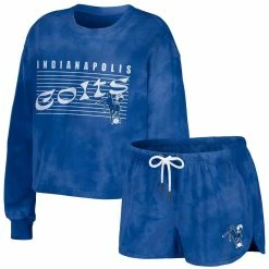 Discount ⌛ Women's WEAR By Erin Andrews Royal Indianapolis Colts Tie-Dye Cropped Pullover Sweatshirt & Shorts Lounge Set 👏