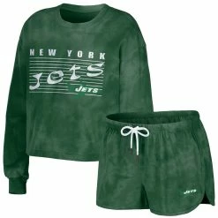 Deals 🌟 Women's WEAR By Erin Andrews Kelly Green New York Jets Tie-Dye Cropped Pullover Sweatshirt & Shorts Lounge Set ✔️