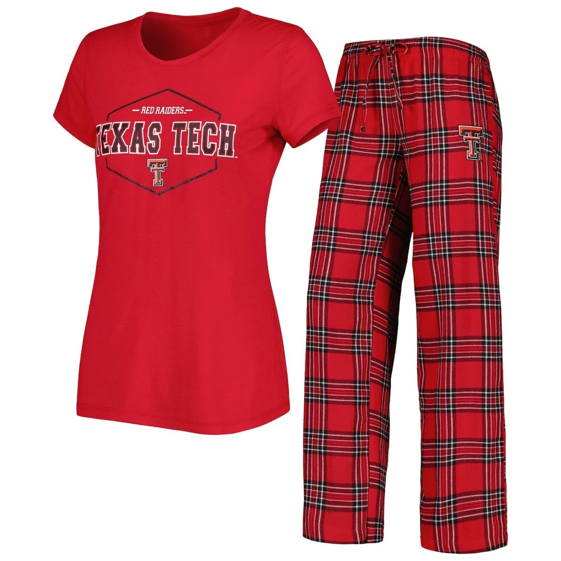 Hot Sale π Women's Concepts Sport Red/Black Texas Tech Red Raiders Badge T-Shirt & Flannel Pants Sleep Set π - Image 2