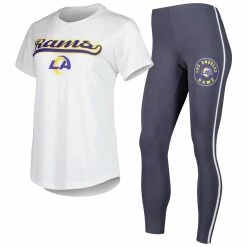 Hot Sale ❤️ Women's Concepts Sport White/Charcoal Los Angeles Rams Sonata T-Shirt & Leggings Sleep Set 😍
