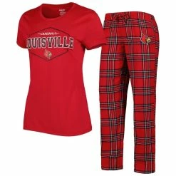 Promo 😀 Women's Concepts Sport Red/Black Louisville Cardinals Badge T-Shirt & Flannel Pants Sleep Set ❤️
