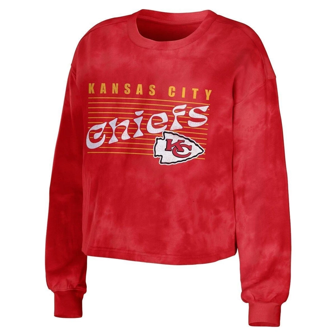 Outlet β€οΈ Women's WEAR By Erin Andrews Red Kansas City Chiefs Tie-Dye Cropped Pullover Sweatshirt & Shorts Lounge Set β - Image 3