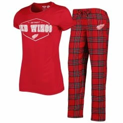 Hot Sale 💯 Women's Concepts Sport Red/Black Detroit Red Wings Badge T-Shirt & Pants Sleep Set 🎁