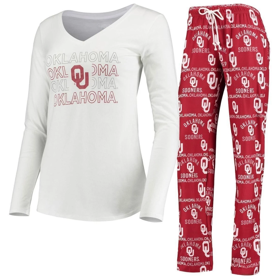 Best Pirce π₯° Women's Concepts Sport Crimson/White Oklahoma Sooners Flagship Long Sleeve T-Shirt & Pants Sleep Set β
