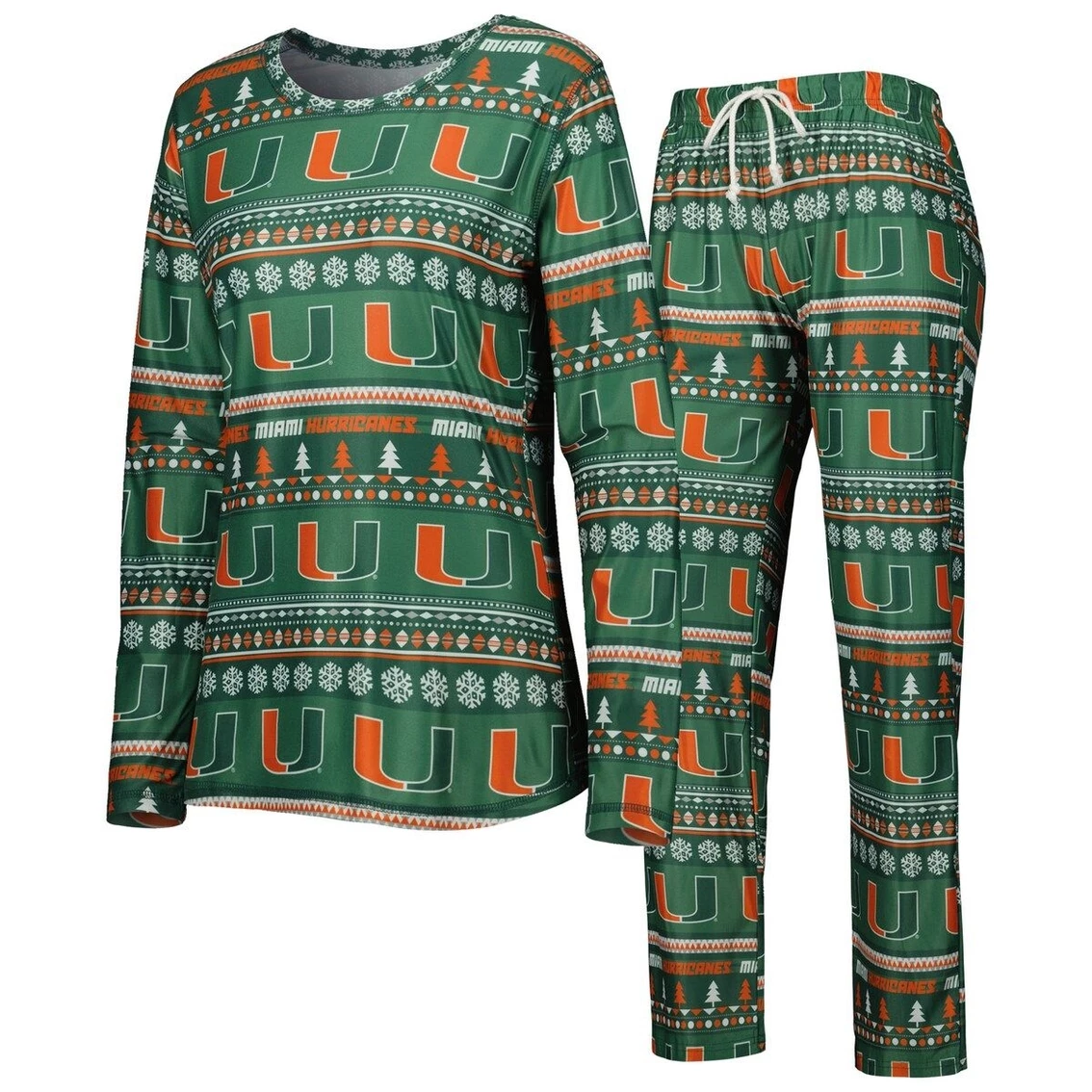 Best deal π― Women's Concepts Sport Green Miami Hurricanes Holiday Long Sleeve T-Shirt And Pants Sleep Set π - Image 2