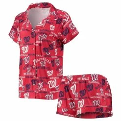 Best reviews of 🌟 Women's Concepts Sport Red Washington Nationals Flagship Allover Print Top & Shorts Sleep Set 😉