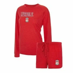 Outlet β¨ Women's Concepts Sport Heathered Red Liverpool Meter Raglan Long Sleeve T-Shirt & Shorts Sleep Set π