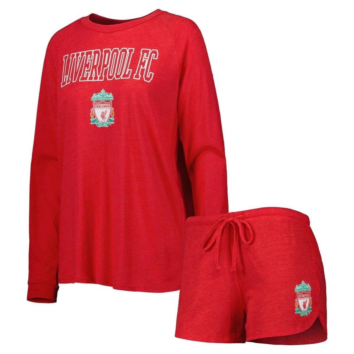 Outlet β¨ Women's Concepts Sport Heathered Red Liverpool Meter Raglan Long Sleeve T-Shirt & Shorts Sleep Set π - Image 2