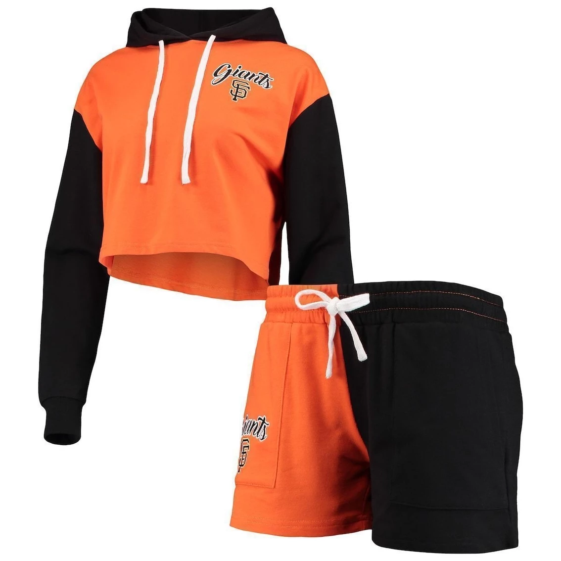 Wholesale π Women's FOCO Orange/Black San Francisco Giants Color-Block Pullover Hoodie & Shorts Lounge Set β - Image 2