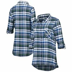 Top 10 🔔 Women's Concepts Sport College Navy/Neon Green Seattle Seahawks Mainstay Flannel Full-Button Long Sleeve Nightshirt 👍