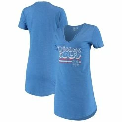Best Sale 🥰 Women's Concepts Sport Heathered Royal Chicago Cubs Crescent Tri-Blend Notch Neck Nightshirt 🌟