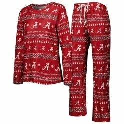 Hot Sale 🌟 Women's Concepts Sport Crimson Alabama Crimson Tide Flurry Ugly Sweater Long Sleeve T-Shirt & Pants Sleep Set 🛒