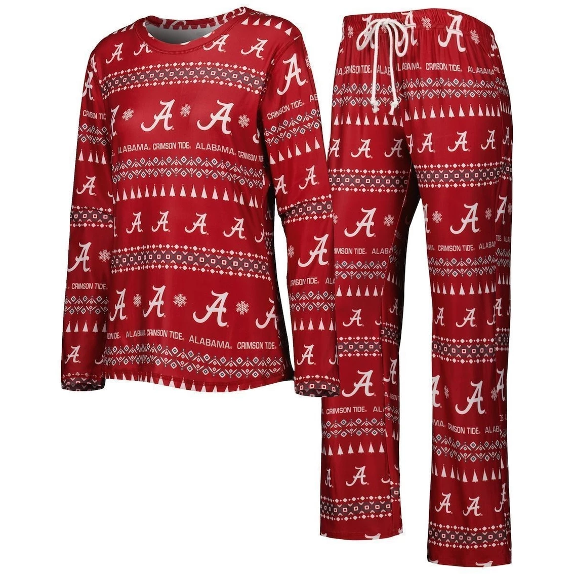 Hot Sale π Women's Concepts Sport Crimson Alabama Crimson Tide Flurry Ugly Sweater Long Sleeve T-Shirt & Pants Sleep Set π - Image 2