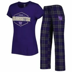 New 🌟 Women's Concepts Sport Purple/Black Washington Huskies Badge T-Shirt & Flannel Pants Sleep Set 🔔