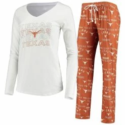 Outlet 🎁 Women's Concepts Sport Texas Orange/White Texas Longhorns Flagship Long Sleeve T-Shirt & Pants Sleep Set 🔔