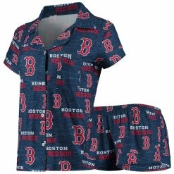 Discount 🥰 Women's Concepts Sport Navy Boston Red Sox Zest Allover Print Button-Up 👕 Shirt & Shorts Sleep Set 😀