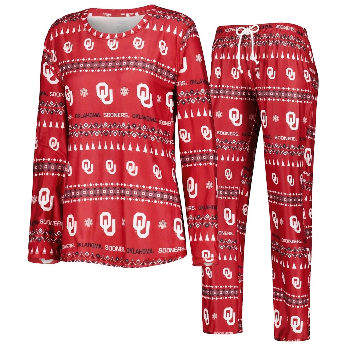 Best Pirce π€© Women's Concepts Sport Crimson Oklahoma Sooners Flurry Ugly Sweater Long Sleeve T-Shirt & Pants Sleep Set βοΈ - Image 2