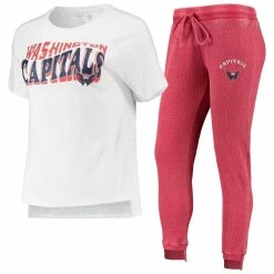 Deals 👏 Women's Concepts Sport Red/White Washington Capitals Resurgence Slub Burnout Raglan T-Shirt & Joggers Sleep Set ✔️