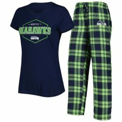 Deals 🔔 Women's Concepts Sport College Navy/Neon Green Seattle Seahawks Badge T-Shirt & Pants Sleep Set 🎁