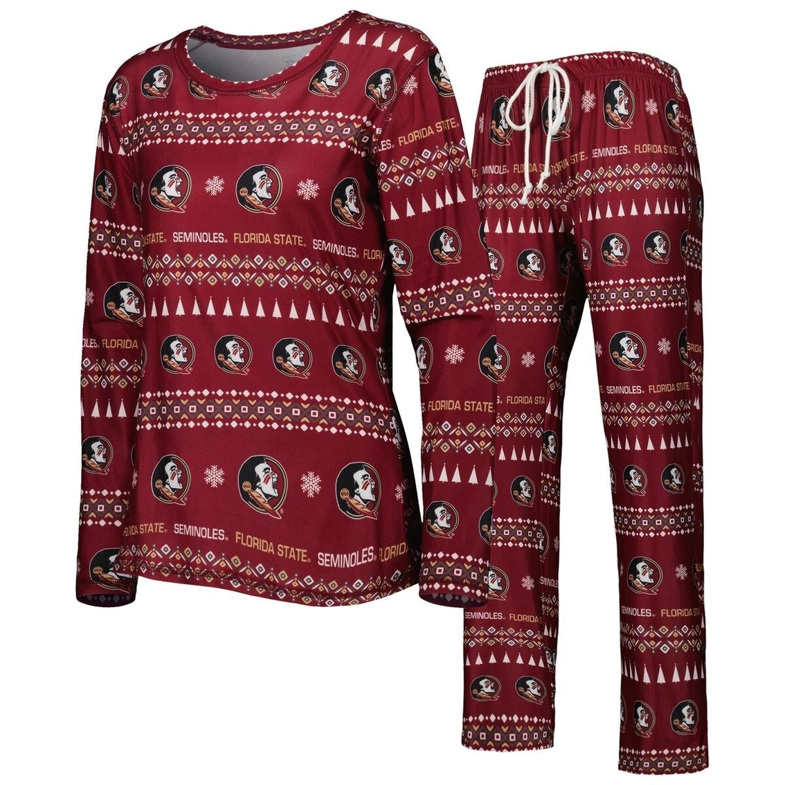 Best Sale π₯° Women's Concepts Sport Garnet Florida State Seminoles Flurry Ugly Sweater Long Sleeve T-Shirt & Pants Sleep Set π - Image 2
