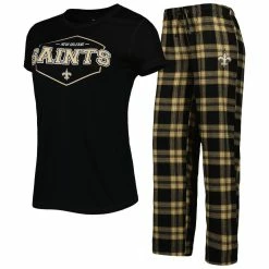 Hot Sale 🎁 Women's Concepts Sport Black/Gold New Orleans Saints Badge T-Shirt & Pants Sleep Set 🔔