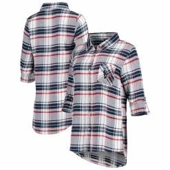Wholesale π Women's Concepts Sport Navy/Red Houston Texans Accolade Flannel Long Sleeve Button-Up Nightshirt π§¨