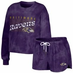 Best reviews of 🔔 Women's WEAR By Erin Andrews Purple Baltimore Ravens Tie-Dye Cropped Pullover Sweatshirt & Shorts Lounge Set 🎉