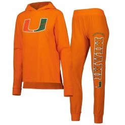 Outlet π― Women's Concepts Sport Orange Miami Hurricanes Long Sleeve Hoodie T-Shirt & Pants Sleep Set π