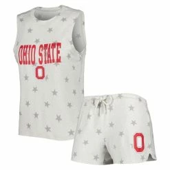 New 🔥 Women's Concepts Sport Cream Ohio State Buckeyes Agenda Stars Tank Top And Shorts Sleep Set 🌟