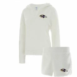 Hot Sale 💯 Women's Concepts Sport Cream Baltimore Ravens Fluffy Hoodie Top & Shorts Set 🔔