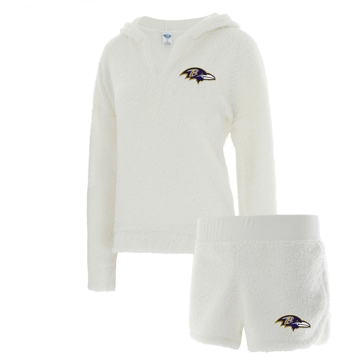 Hot Sale π― Women's Concepts Sport Cream Baltimore Ravens Fluffy Hoodie Top & Shorts Set π - Image 2