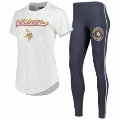 Hot Sale 👍 Women's Concepts Sport White/Charcoal Minnesota Vikings Sonata T-Shirt & Leggings Sleep Set 💯