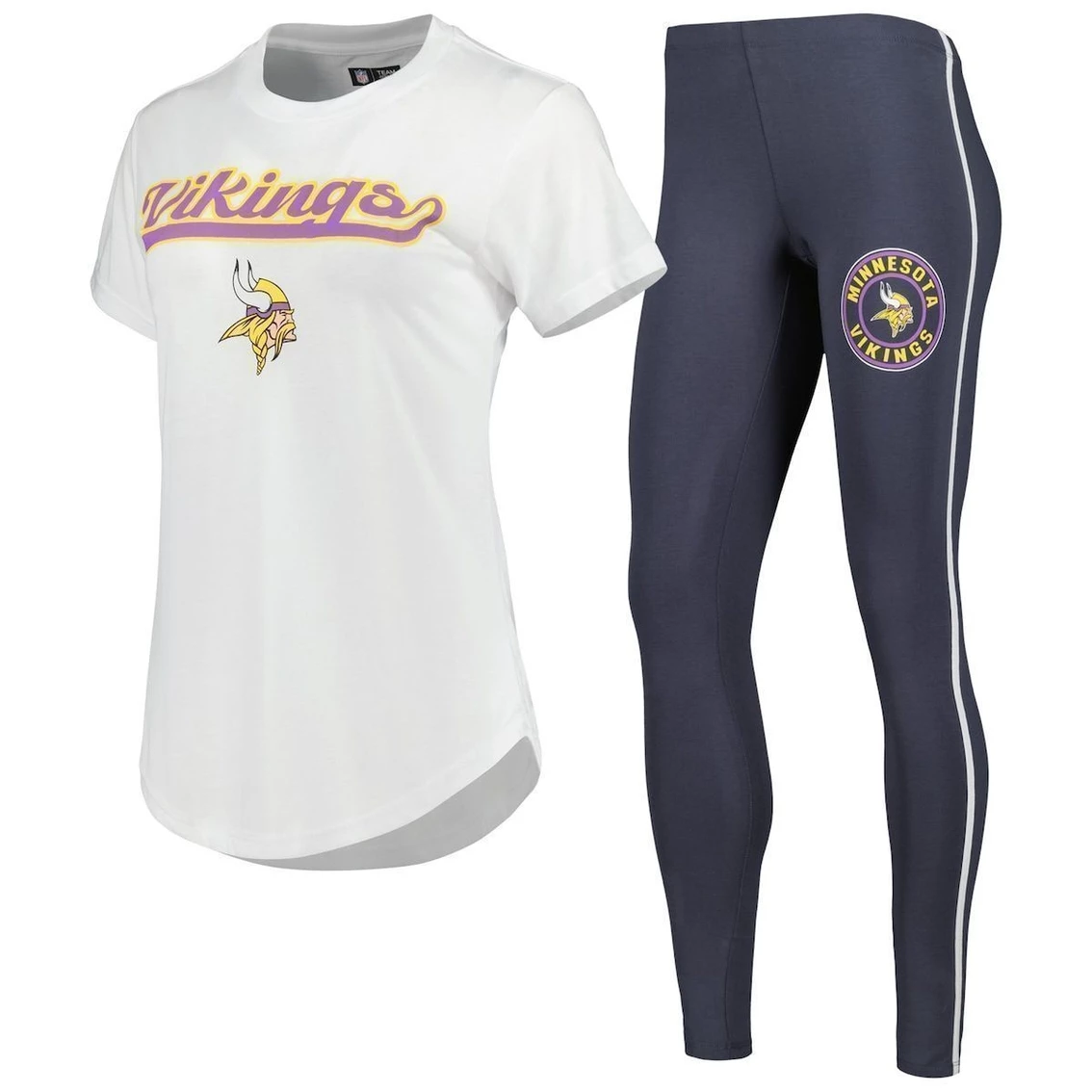 Hot Sale π Women's Concepts Sport White/Charcoal Minnesota Vikings Sonata T-Shirt & Leggings Sleep Set π― - Image 2