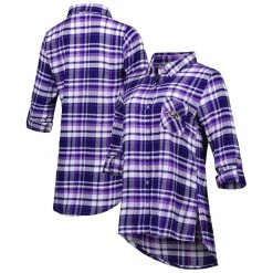 Best deal 👏 Women's Concepts Sport Purple/Black Baltimore Ravens Mainstay Flannel Full-Button Long Sleeve Nightshirt 🛒