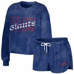 Best Sale 🤩 Women's WEAR By Erin Andrews Royal New York Giants Tie-Dye Cropped Pullover Sweatshirt & Shorts Lounge Set 🌟