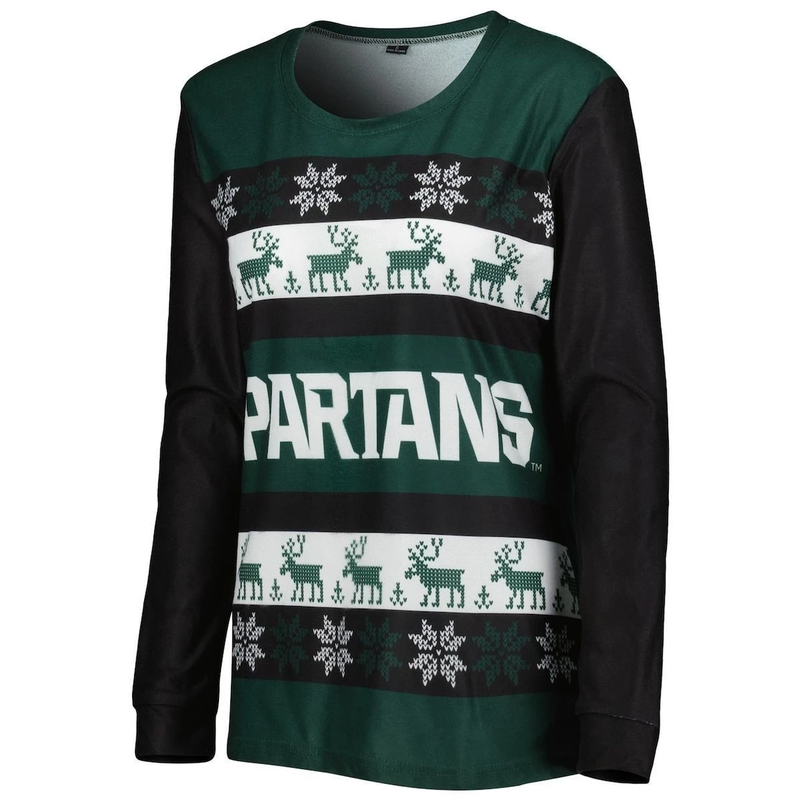 Discount π Women's FOCO Green Michigan State Spartans Ugly Long Sleeve T-Shirt & Pajama Pants Sleep Set β - Image 3